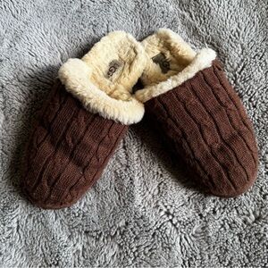 UGG Brown Cozy Knit Slippers with Sheepskin Cream Lining